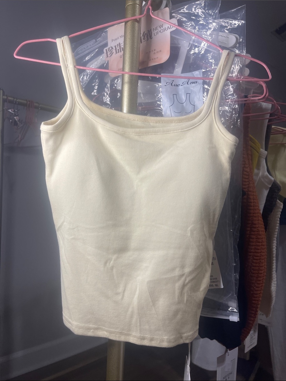 No Boundaries Cream Ribbed Square Neck Camisole